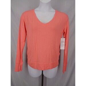 Athleta Sunrise V-Neck Sweatshirt Top Size Medium Coral Thumb Holes New